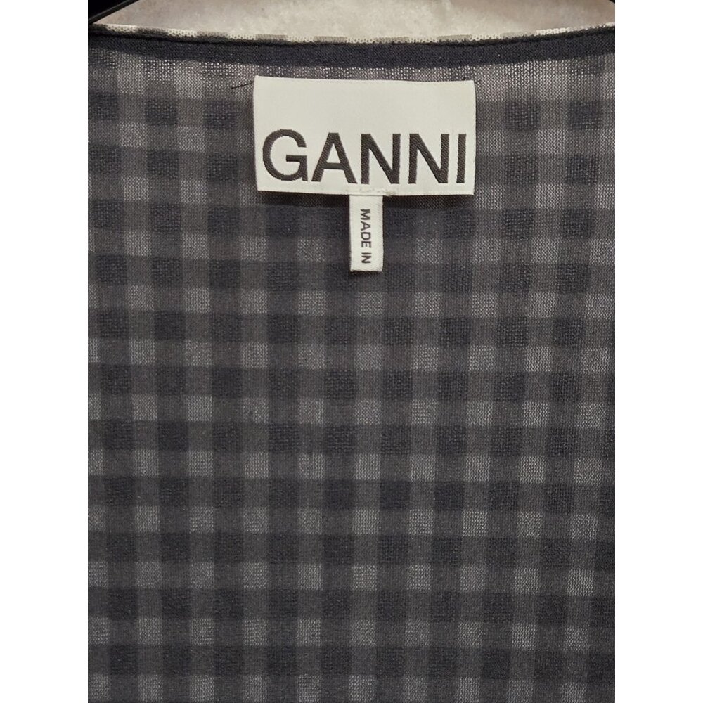 Ganni  Dress Wrap Womens Size Large/42 GIngham Check Romantic Classic - Picture 5 of 7